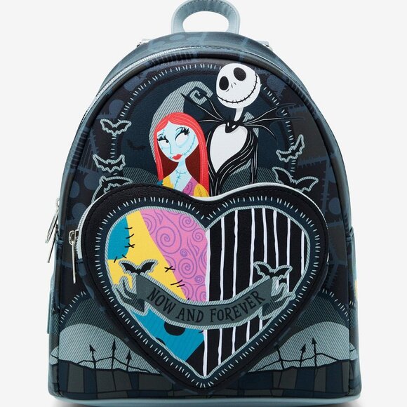 Loungefly The Nightmare Before Christmas Jack & Sally Split Heart Mini Backpack - Picture 1 of 4